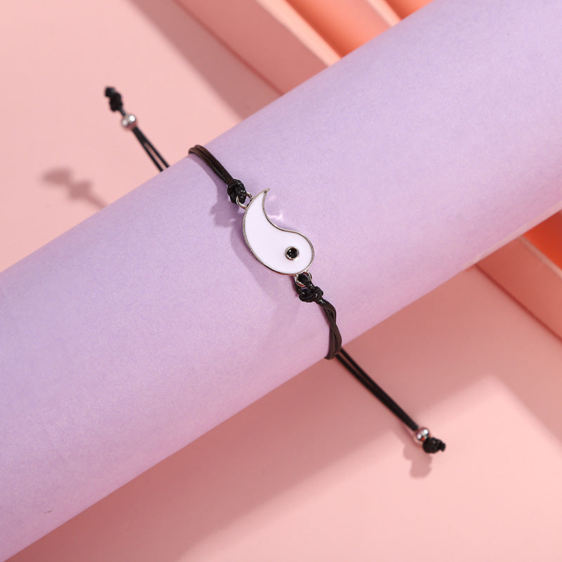 Set of 2 Adjustable Cord Bracelets Best Friends Ying Yang - BFF Best Friends - Fantasy - Magnetic Pendant - Lovers - Couple