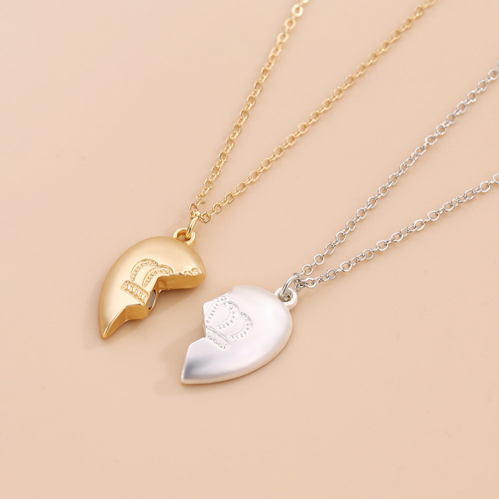 Lot de 2 Colliers D'amitié - Coeur Couronne - BFF - Best Friends Forever - Fantaisie - Pendentif et Chaine Argenté et Doré - Amitié