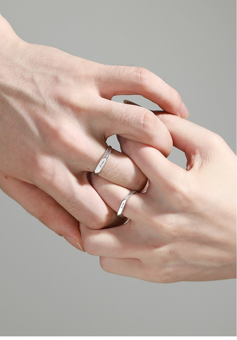 Lot de 2 Anneaux Réglable pour Adultes - Bagues - Je t'aime - Couple Amoureux Amitié Argent Sterling 925