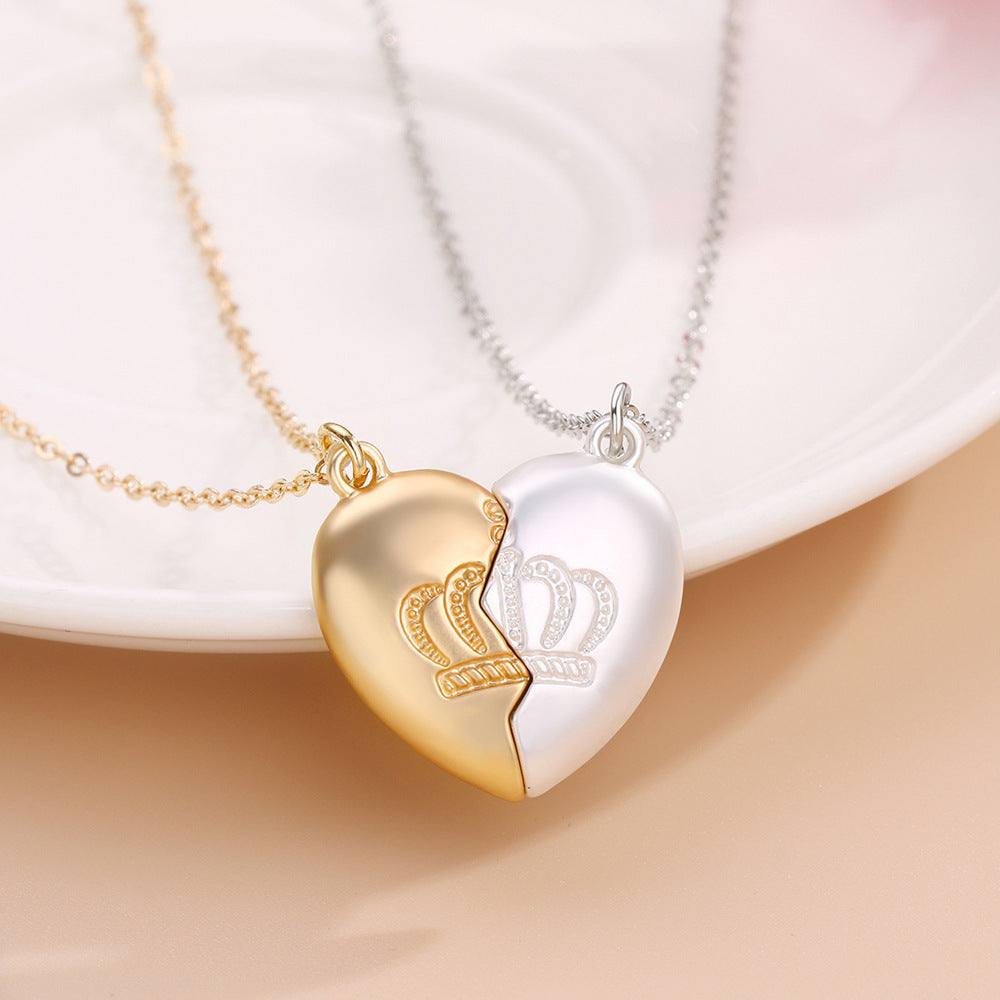 Lot de 2 Colliers D'amitié - Coeur Couronne - BFF - Best Friends Forever - Fantaisie - Pendentif et Chaine Argenté et Doré - Amitié