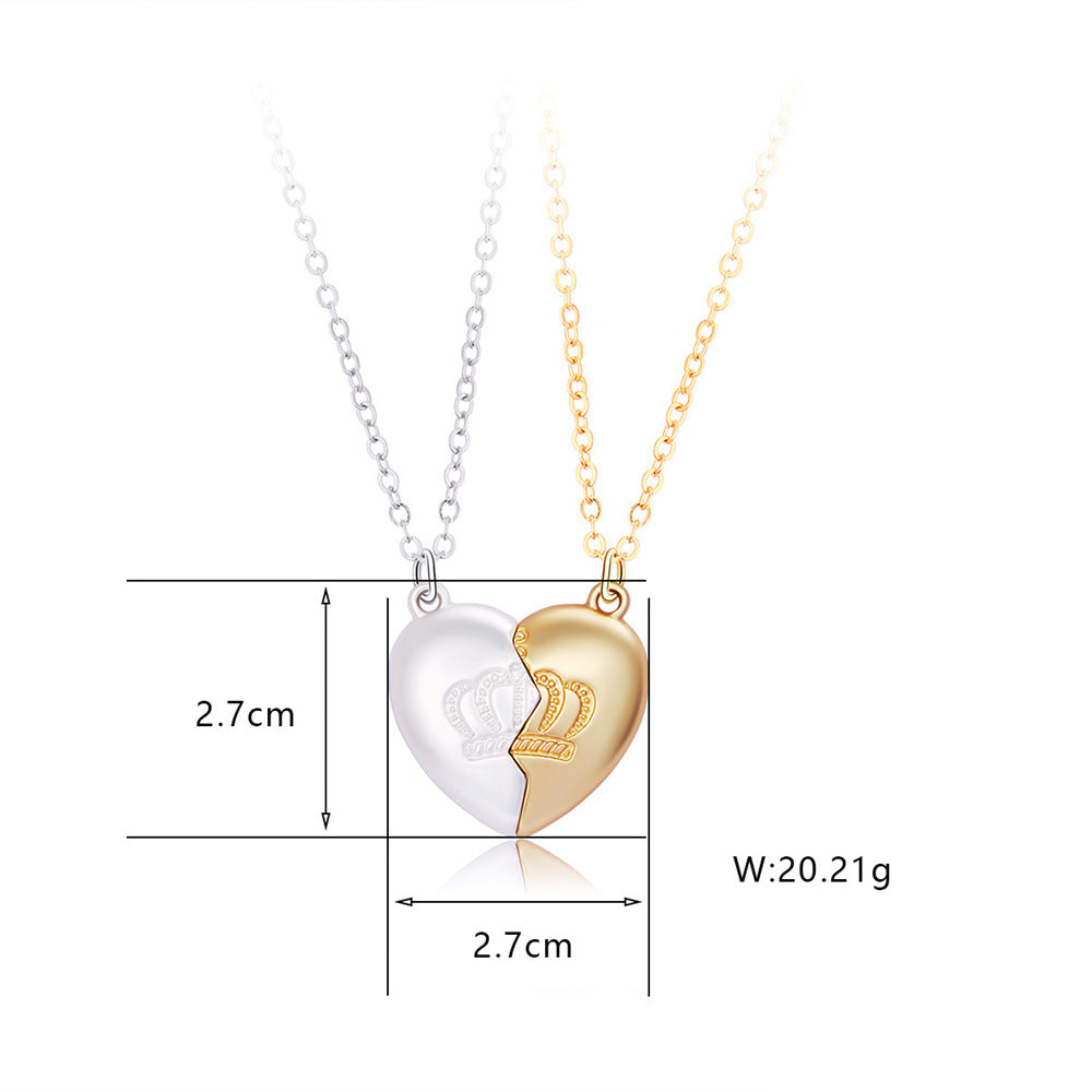 Lot de 2 Colliers D'amitié - Coeur Couronne - BFF - Best Friends Forever - Fantaisie - Pendentif et Chaine Argenté et Doré - Amitié