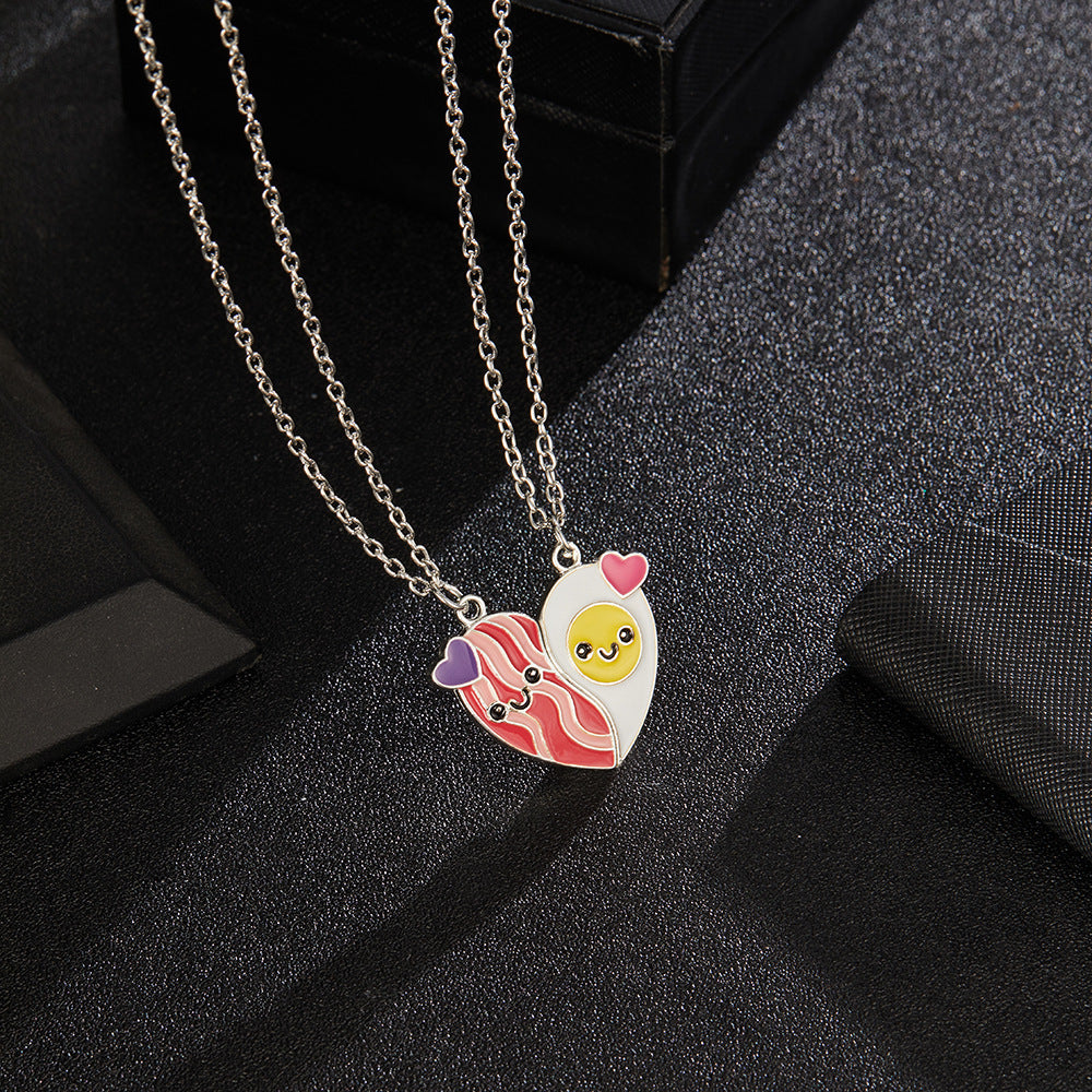Lot de 2 Colliers D'amitié Aimanté - Coeur Ou Bacon Oeuf - BFF - Best Friends Forever - Amoureux Meilleurs Amis Couple Amitié
