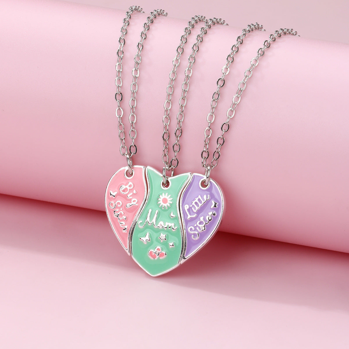 Lot de 3 Colliers Coeur Aimanté - Mère Filles - Famille Parents Enfant Maman Soeur Filles - Pendentif Coeur Aimanté
