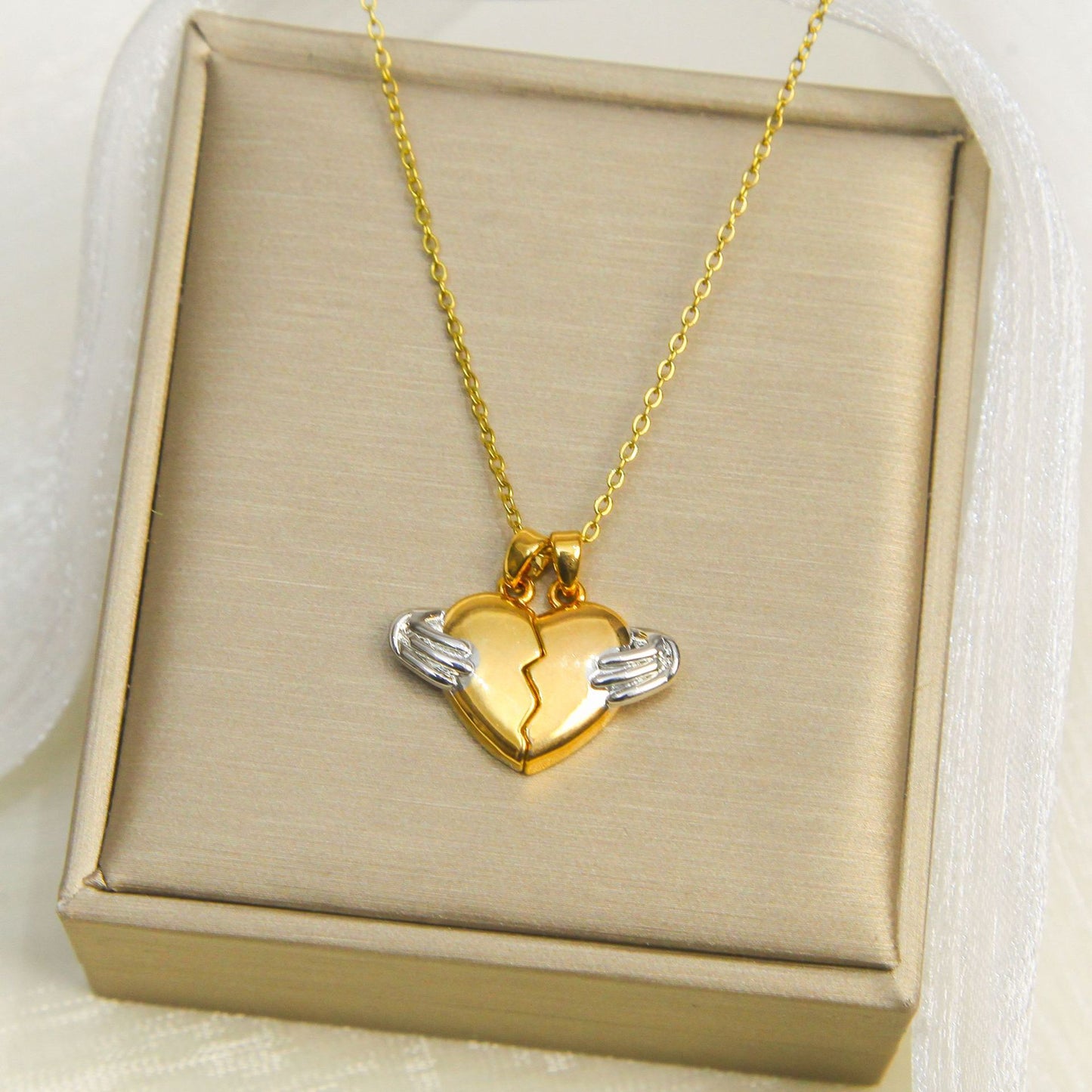 Lot de 2 Colliers D'amitié Avec Carte - Coeur - BFF - Pendentif Aimanté - Colliers à partager - Acier Inoxydable