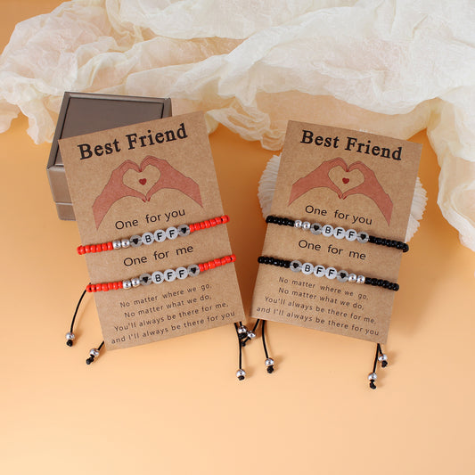 Lot de 2 Bracelets D'amitié Cordon Réglable avec Carte - Phosphorescent - BFF - Best Friends Forever - Amoureux Couple Amitié - Petit Coeur