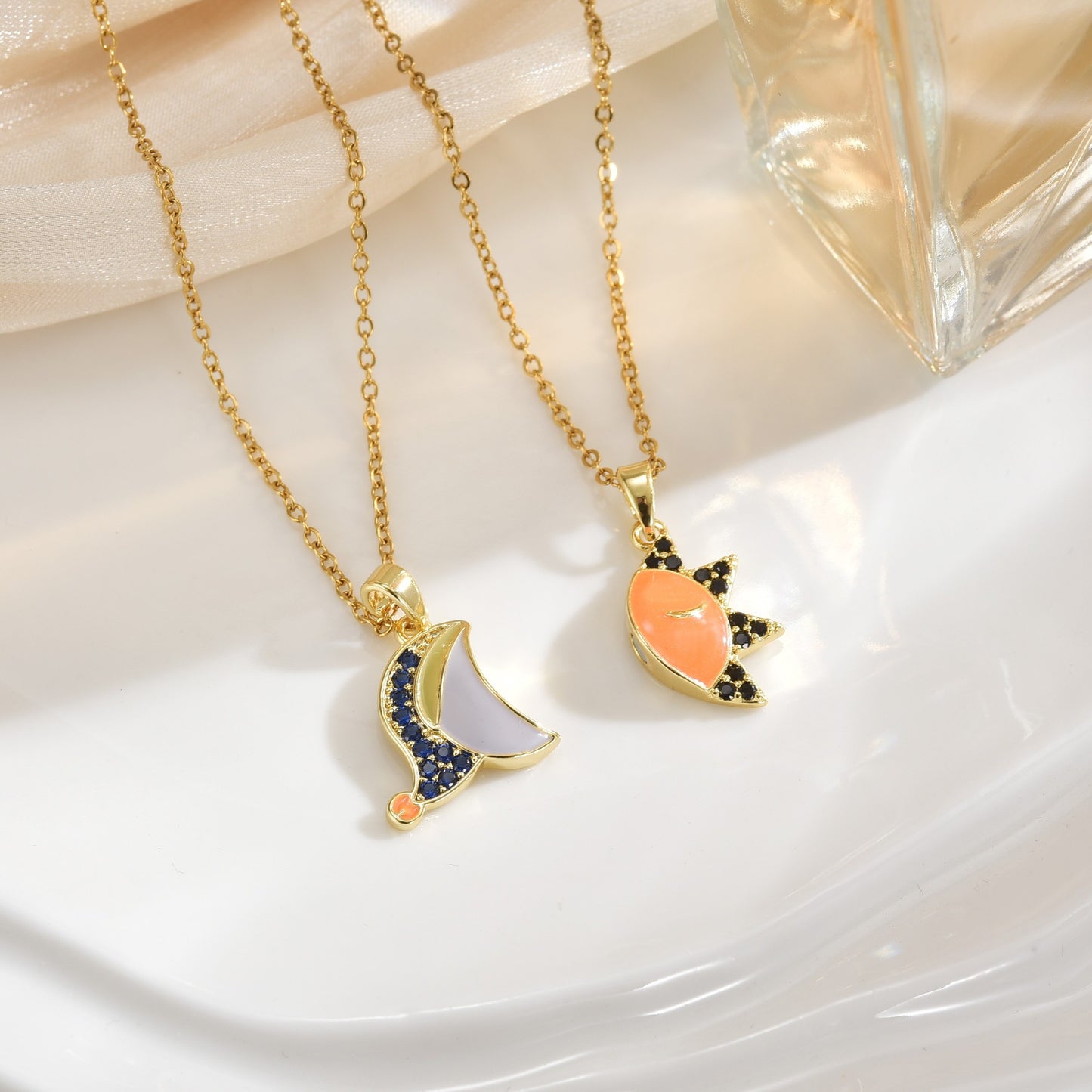 Lot de 2 Colliers D'amitié - Lune Soleil - BFF - Best Friends Forever - Pendentif - Mignon