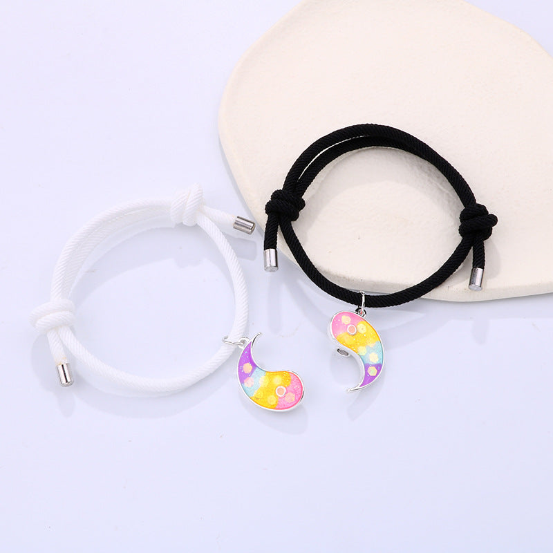 Lot de 2 Bracelets D'amitié Cordon Réglable - Ying Yang Multicouleurs Aimanté - BFF - Best Friends Forever - Amoureux Couple Amitié