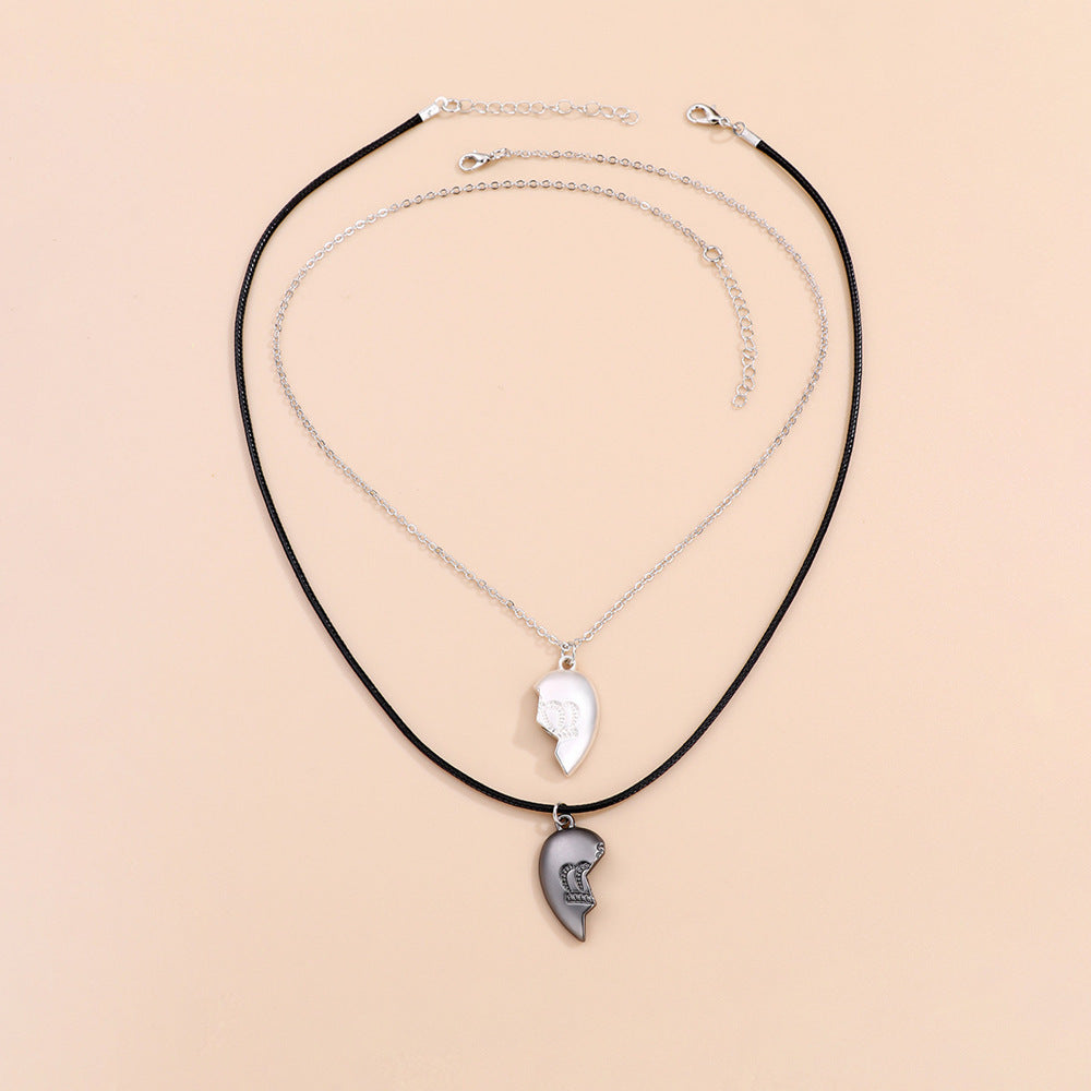 Lot de 2 Colliers D'amitié - Coeur Couronne - BFF - Best Friends Forever - Fantaisie - Pendentif et Chaine Argenté et Doré - Amitié