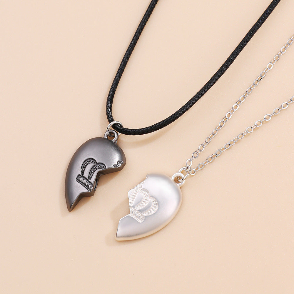 Lot de 2 Colliers D'amitié - Coeur Couronne - BFF - Best Friends Forever - Fantaisie - Pendentif et Chaine Argenté et Doré - Amitié