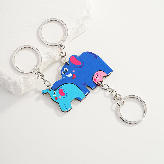 Porte Clés - Bois - Famille Elephants - A Partager - Pendentif Sac - Couple Maison
