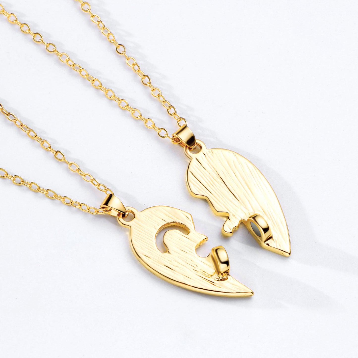 Set of 2 Friendship Necklaces Chains - Heart and Key - BFF Best Friends Forever - Pendant - Lovers Couple Silver Stainless Steel