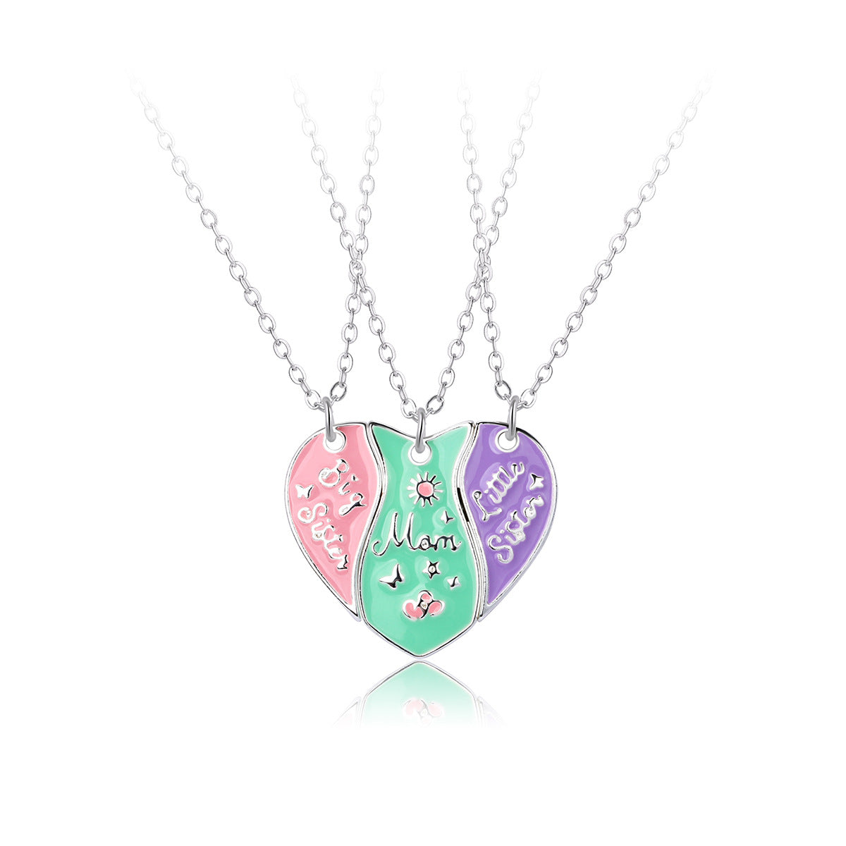Lot de 3 Colliers Coeur Aimanté - Mère Filles - Famille Parents Enfant Maman Soeur Filles - Pendentif Coeur Aimanté