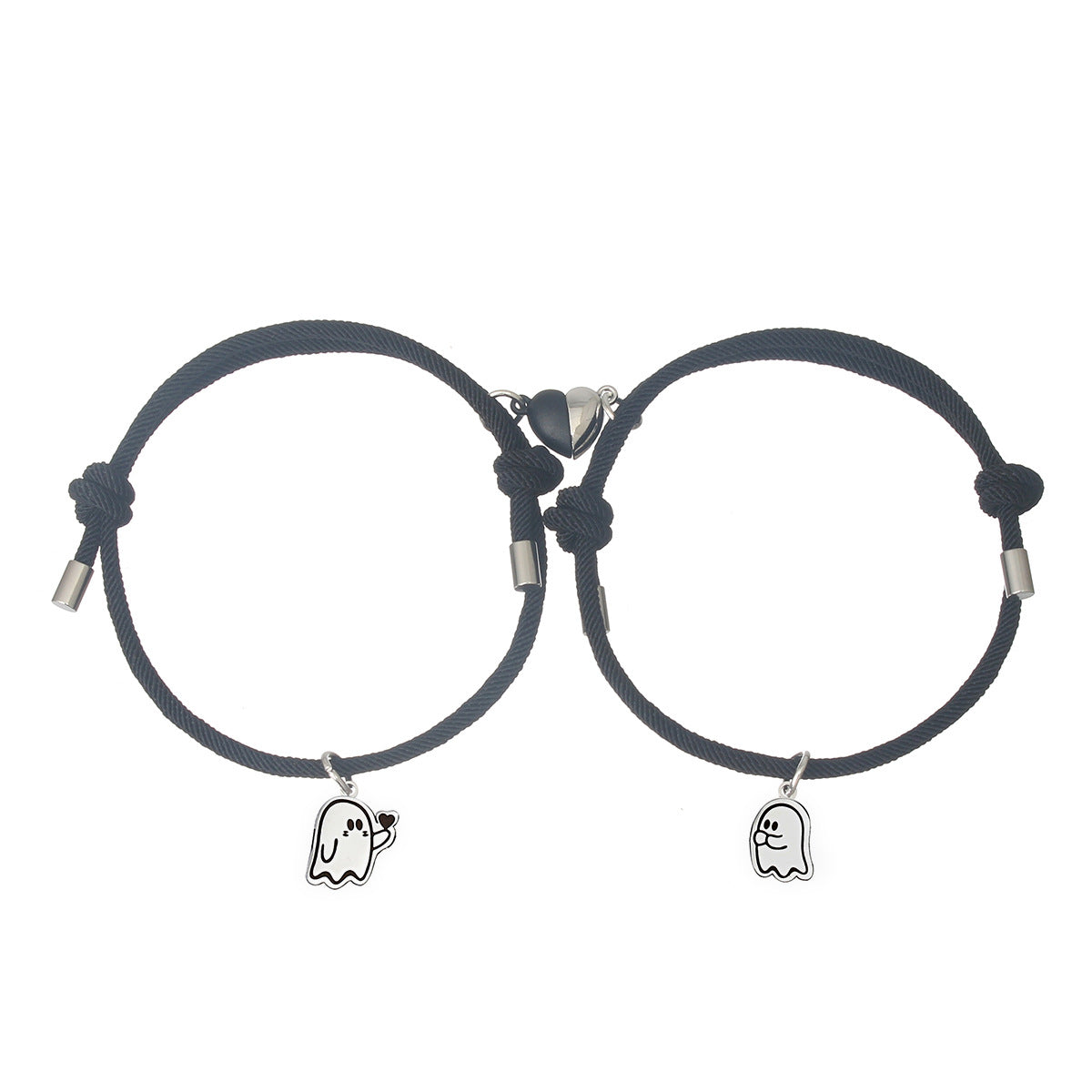 Lot de 2 Bracelets D'amitié Cordon Réglable - Petit Fantome Coeur - BFF - Best Friends Forever - Amitié - Pendentif Aimanté Coeur