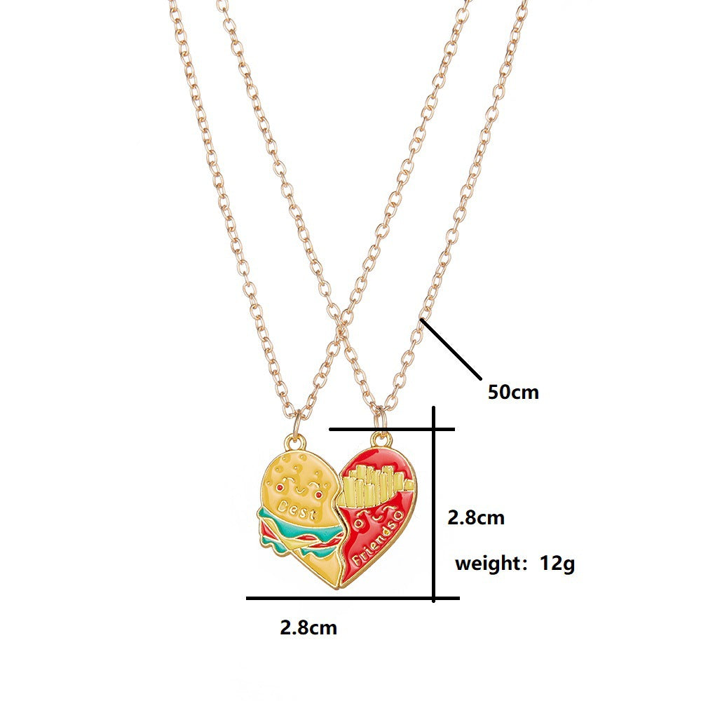 Set of 2 Friendship Necklace Chains | Hamburger Fries Separate to Share | Lovers | Best Friends Couple