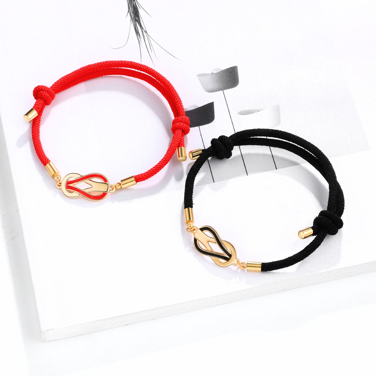 Lot de 2 Bracelets D'amitié Cordon Réglable - Best Friends - BFF - Pendentif Entremêlé - Amoureux - Couple