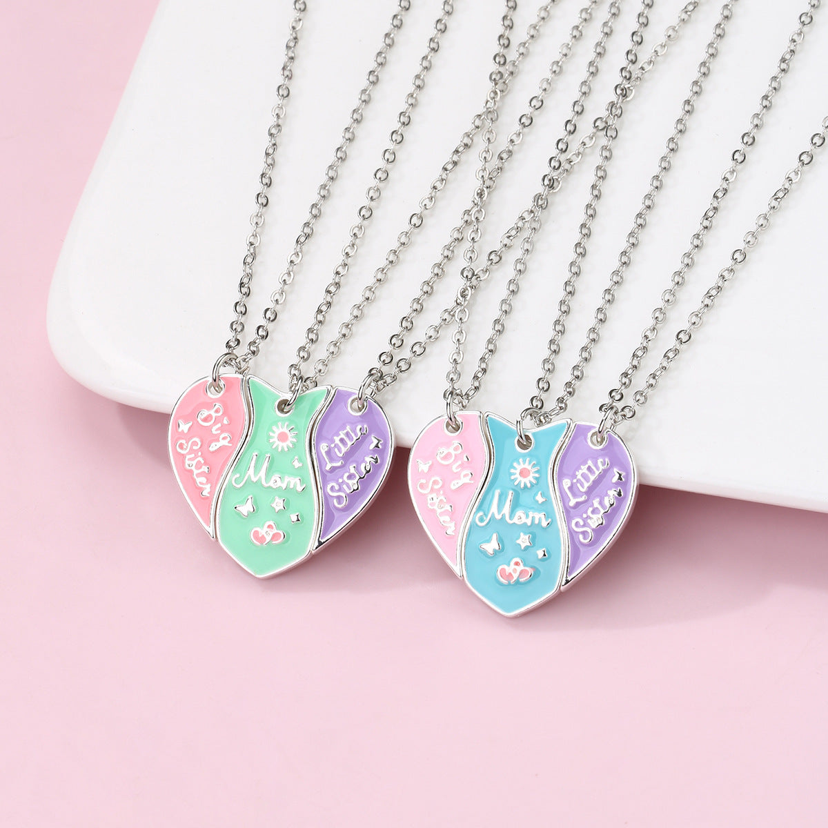 Lot de 3 Colliers Coeur Aimanté - Mère Filles - Famille Parents Enfant Maman Soeur Filles - Pendentif Coeur Aimanté