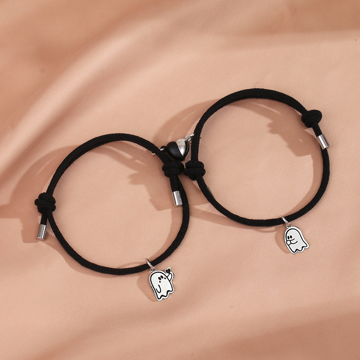 Lot de 2 Bracelets D'amitié Cordon Réglable - Petit Fantome Coeur - BFF - Best Friends Forever - Amitié - Pendentif Aimanté Coeur