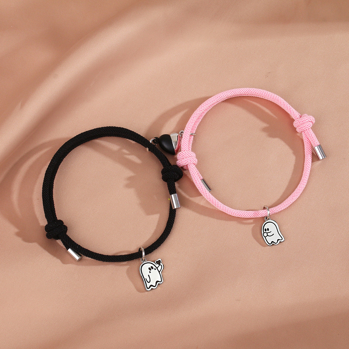 Lot de 2 Bracelets D'amitié Cordon Réglable - Petit Fantome Coeur - BFF - Best Friends Forever - Amitié - Pendentif Aimanté Coeur