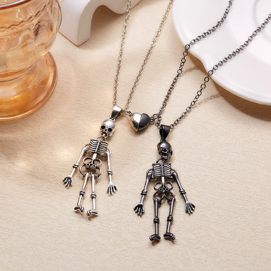Lot de 2 Collier d'amitié Aimanté - Squelettes - BFF - Best Friends Forever - Pendentif Aimanté - Amitié - Halloween
