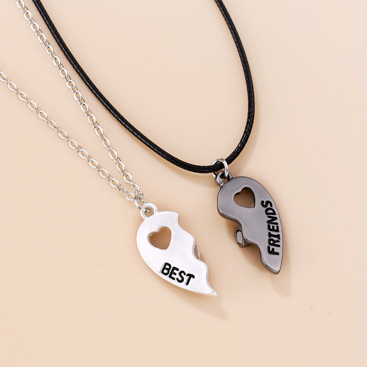 Set of 2 Heart Friendship Necklaces - BFF Best Friends Forever - Fantasy - Silver and Gold Pendant and Chain