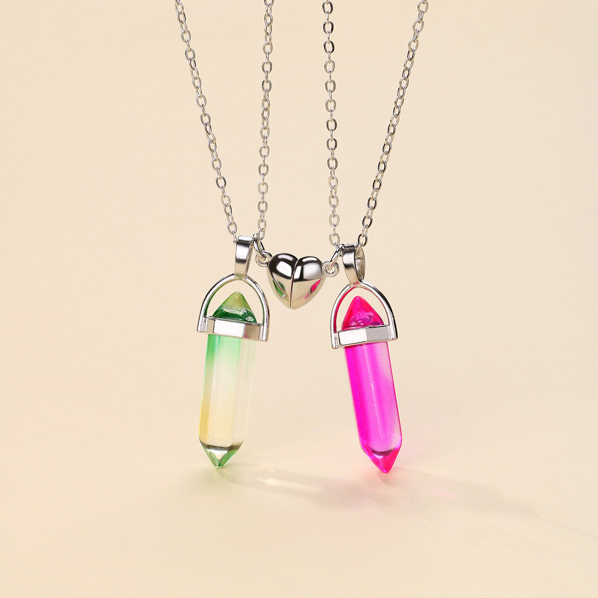 Lot de 2 Colliers D'amitié - Tube - BFF - Best Friends Forever - Pendentif Aimanté Coeur - Amoureux Couple Amitié