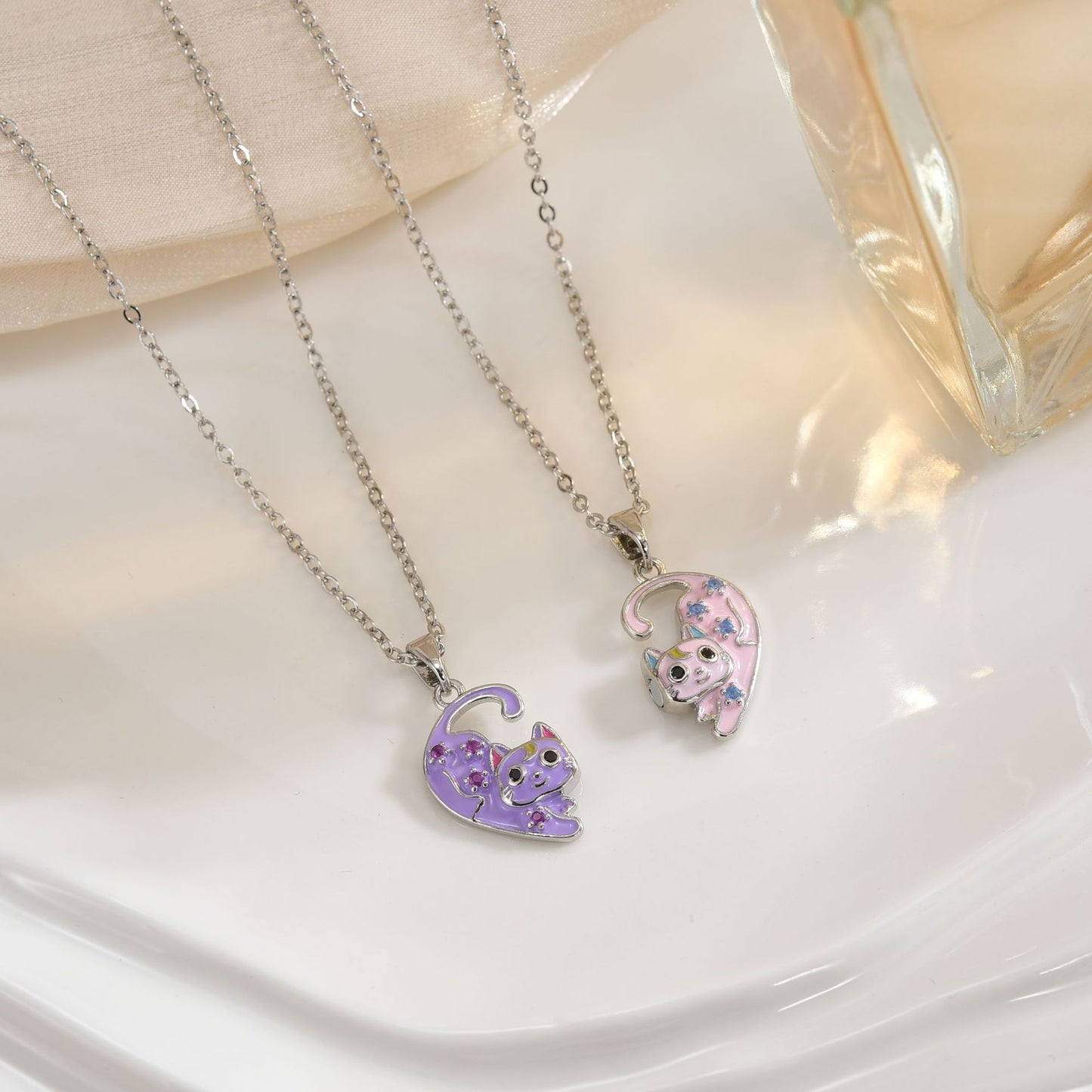 Lot de 2 Colliers D'amitié Aimanté Avec Carte - Chats - BFF - Best Friends Forever - Arc en Ciel - Amitié - Couple