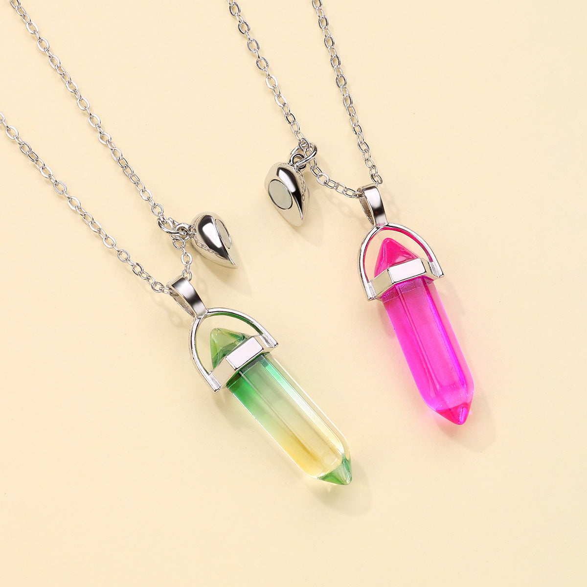 Lot de 2 Colliers D'amitié - Tube - BFF - Best Friends Forever - Pendentif Aimanté Coeur - Amoureux Couple Amitié