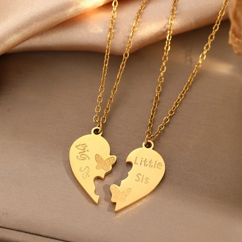 Lot de 2 Colliers Coeur - Soeurs - Famille Petite Soeur Grande Soeur - Pendentif Coeur - Acier Inoxydable