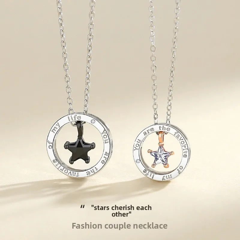 Lot de 2 Colliers D'amitié Couple - Anneaux Etoile - BFF - Best Friends - Amoureux - Pendentif Chaine Argenté
