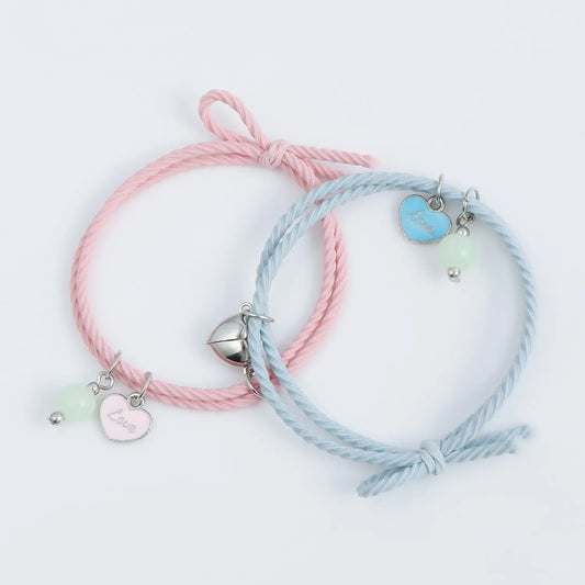 Lot de 2 Bracelets D'amitié Cordon Elastique - Coeur Love Perle Phosphorescent - Best Friends - BFF - Best Friends Forever - Amitié