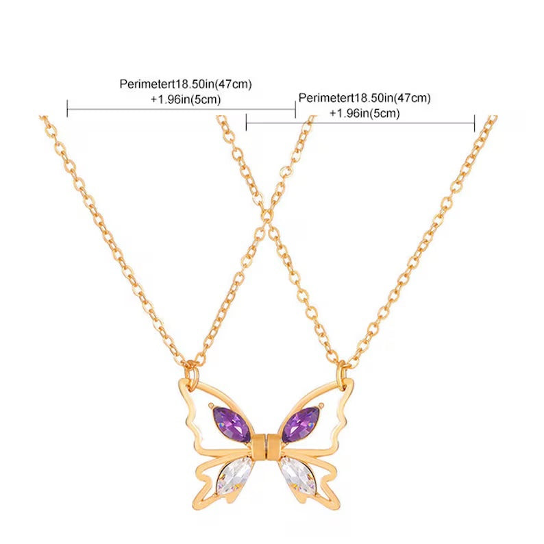 Lot de 2 Colliers D'amitié - Papillons Aimantés - BFF - Best Friends Forever - Fantaisie - Pendentif Doré Argenté Amoureux Couple Amitié