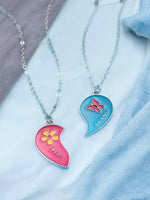 CHILDREN - Set of 2 Chains Friendship Necklaces Cat Unicorn & Heart - BFF Best Friends Forever - Fantasy - Rainbow Resin Pendant