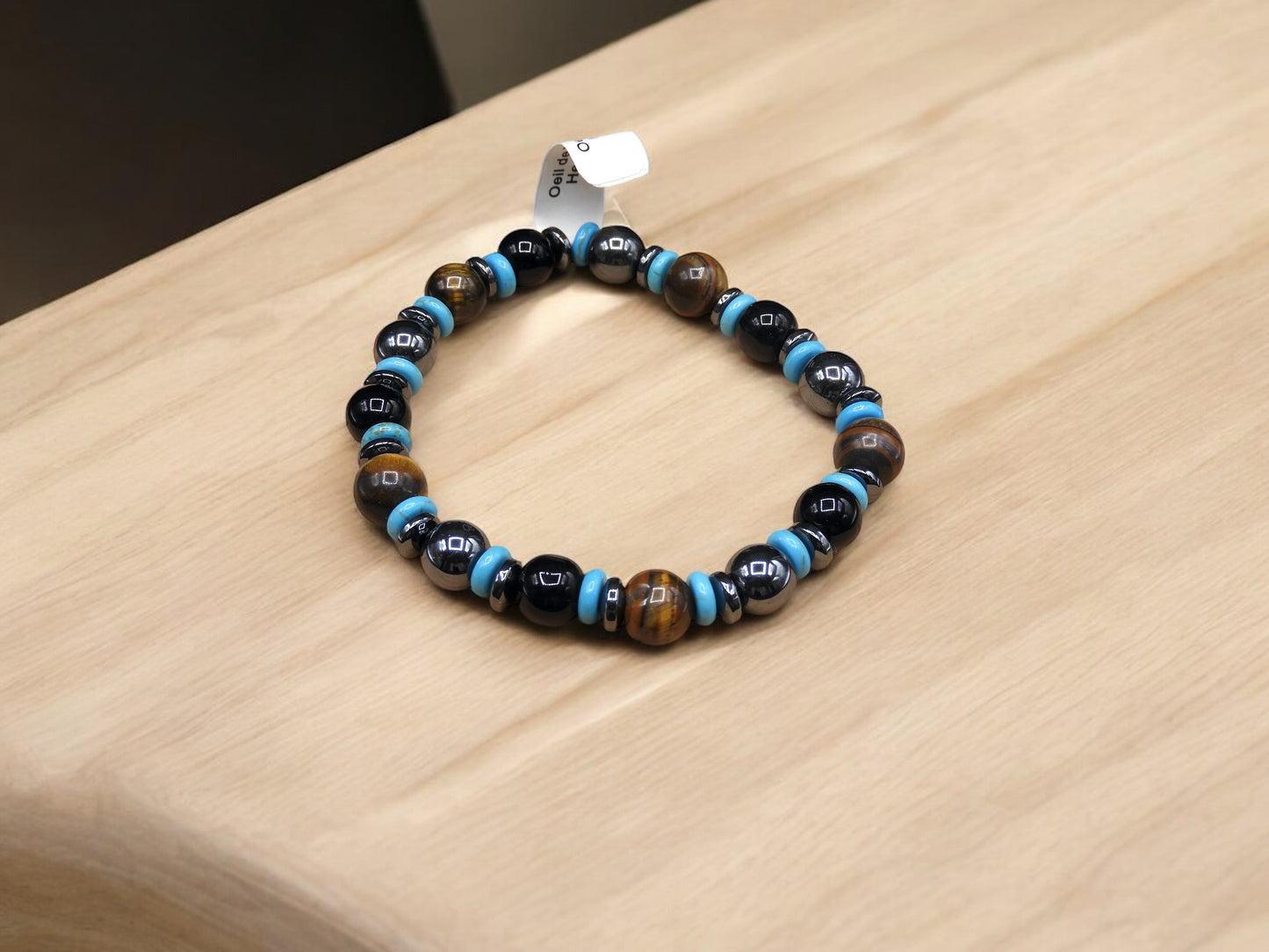 Bracelet Pierre Naturelle - Oeil Tigre Hématite Onyx - Protection de la Malveillance d'autrui