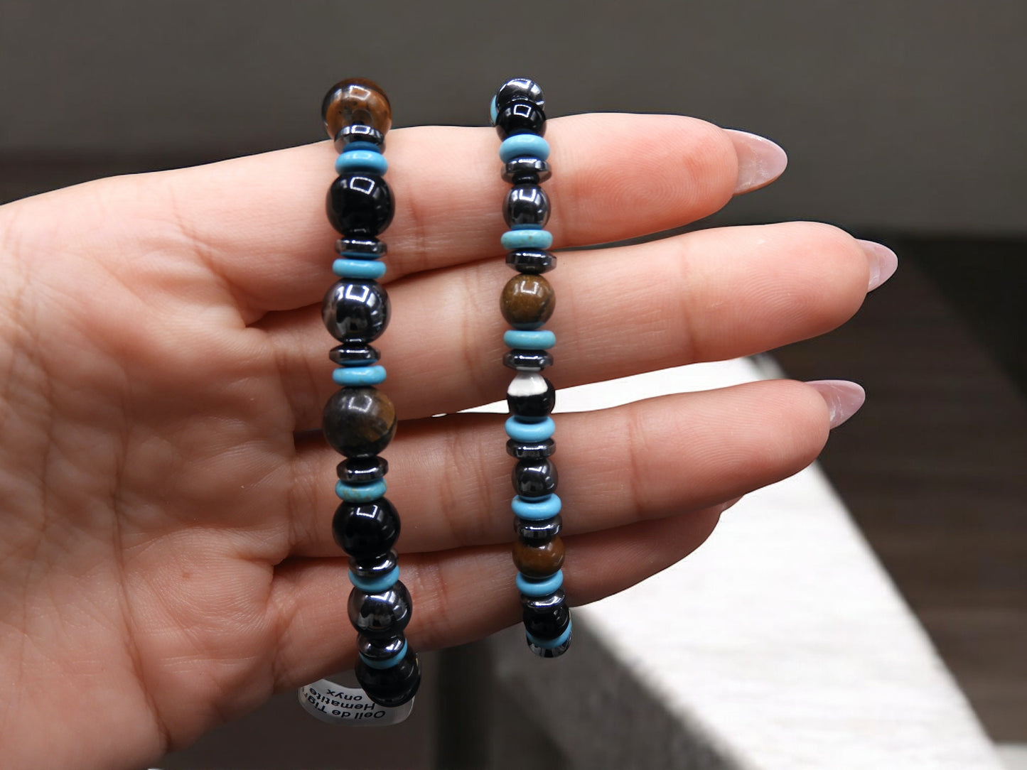 Bracelet Pierre Naturelle - Oeil Tigre Hématite Onyx - Protection de la Malveillance d'autrui