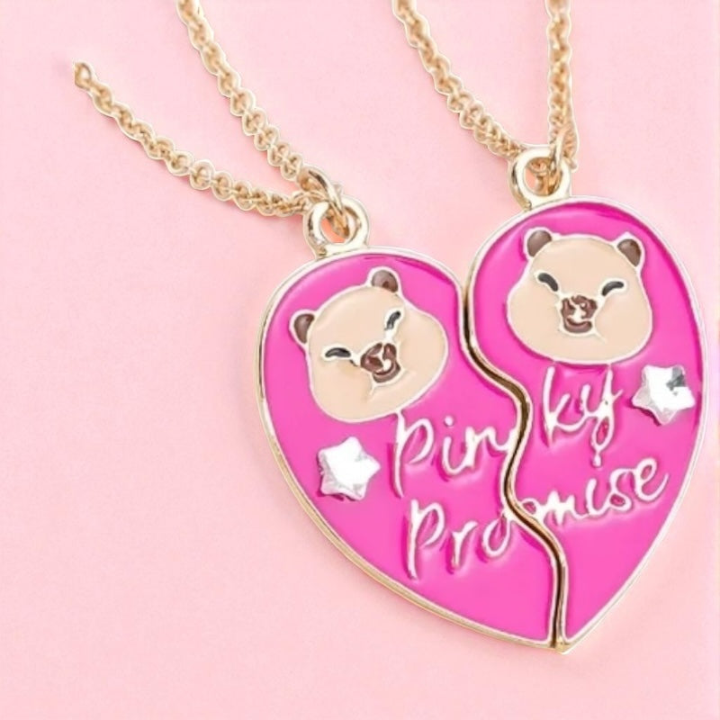 CHILDREN - Set of 2 Chains Friendship Necklaces Cat Unicorn & Heart - BFF Best Friends Forever - Fantasy - Rainbow Resin Pendant