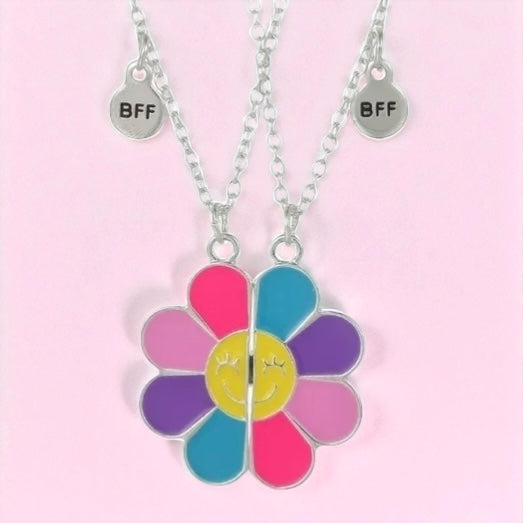CHILDREN - Set of 2 Chains Friendship Necklaces Cat Unicorn & Heart - BFF Best Friends Forever - Fantasy - Rainbow Resin Pendant