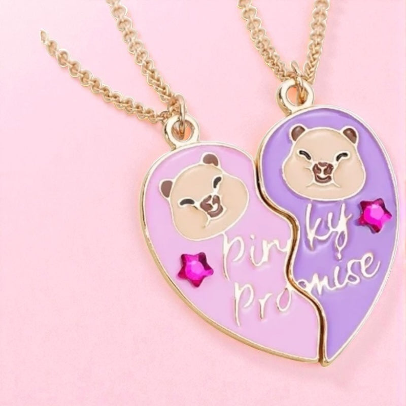 CHILDREN - Set of 2 Chains Friendship Necklaces Cat Unicorn & Heart - BFF Best Friends Forever - Fantasy - Rainbow Resin Pendant
