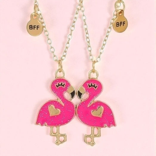 CHILDREN - Set of 2 Chains Friendship Necklaces Cat Unicorn & Heart - BFF Best Friends Forever - Fantasy - Rainbow Resin Pendant