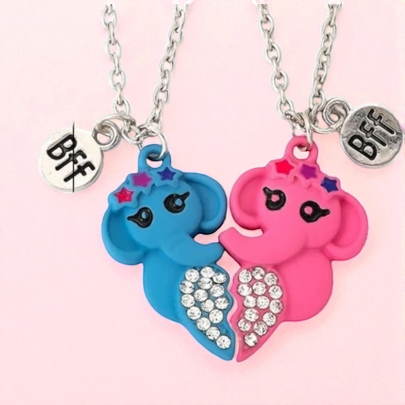 CHILDREN - Set of 2 Chains Friendship Necklaces Cat Unicorn & Heart - BFF Best Friends Forever - Fantasy - Rainbow Resin Pendant