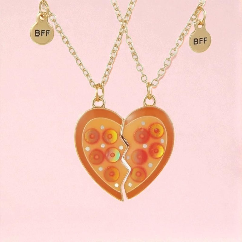 CHILDREN - Set of 2 Chains Friendship Necklaces Cat Unicorn & Heart - BFF Best Friends Forever - Fantasy - Rainbow Resin Pendant