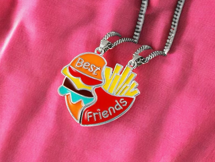 Lot de 2 Colliers D'amitié - Hamburger Frites à Partager - BFF - Best Friends Forever - Amoureux Meilleurs Amis Couple Amitié