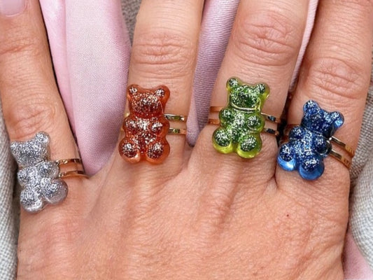 Bague Ourson Métallisé - Taille Ajustable pour Adulte - Acier Inoxydable Doré