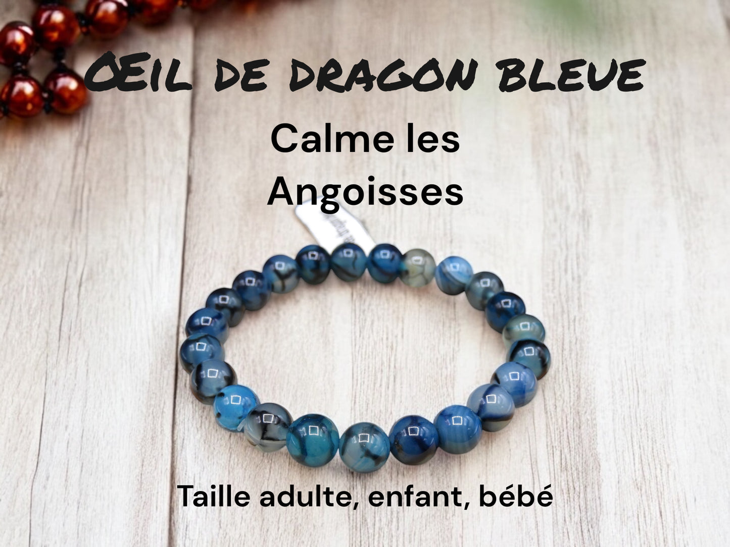 Bracelet Pierre Naturelle - Oeil de Dragon Bleue - Calme les Angoisses
