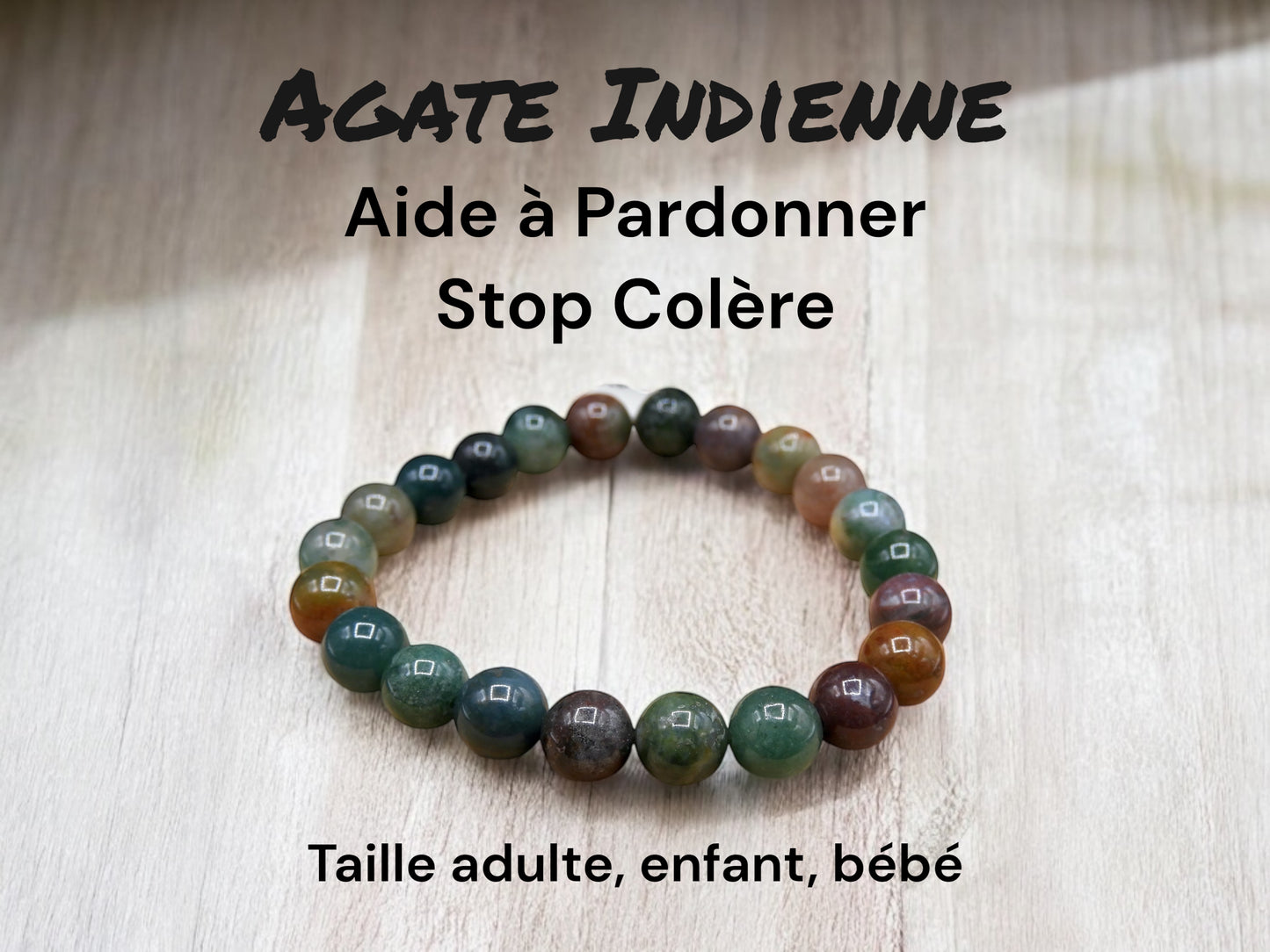 Bracelet Pierre Naturelle - Agate Indienne - Aide à Pardonner Stop la Colère Intérieure