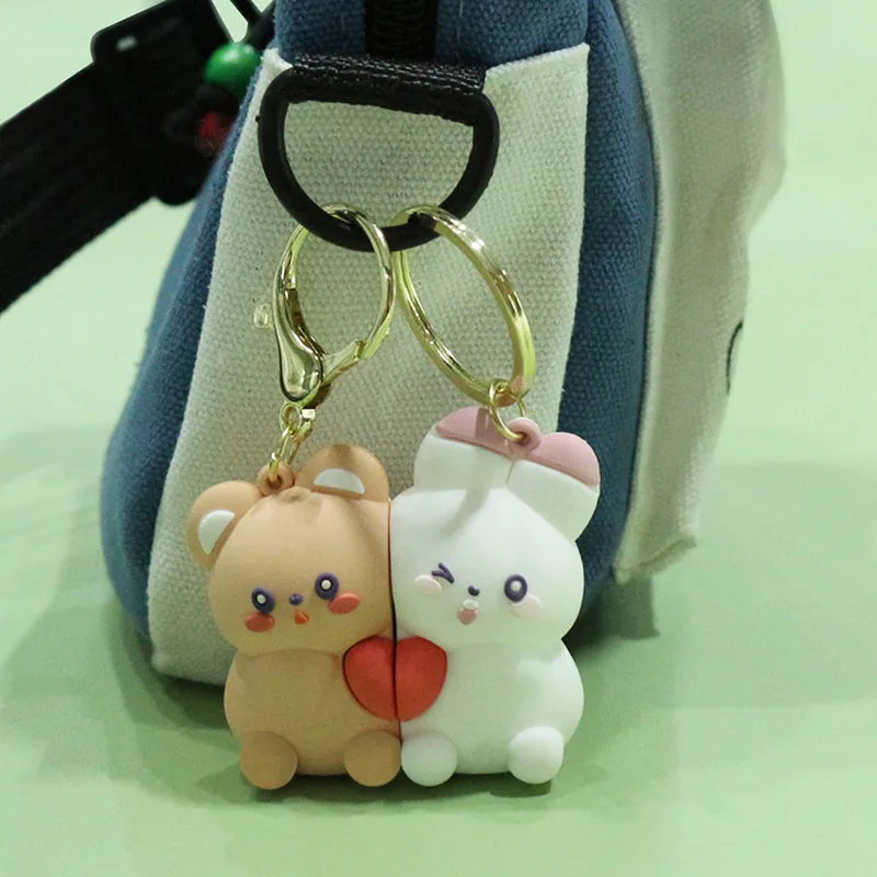 Porte Clés - Mignon Grenouille Lapin Ourson - A Partager - Aimanté - Amoureux - Meilleurs Amis - Pendentif Sac - BFF - Best Friends - Amitié