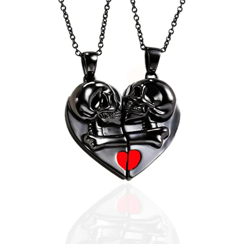Lot de 2 Colliers D'amitié - Coeur Squelette Crane - BFF - Best Friends Forever - Pendentif Aimanté - Amoureux Couple Amitié