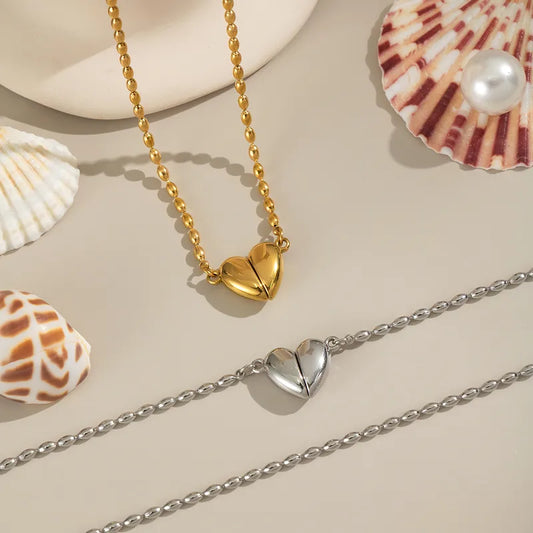 Collier Coeur Aimanté - Acier Inoxydable - Chaine à billes