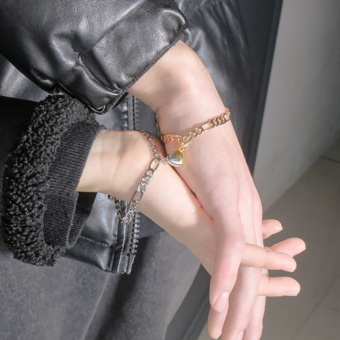 Lot de 2 Bracelets D'amitié Gourmettes - BFF - Best Friends Forever - Couple Amoureux Amitié - Pendentif Aimanté Coeur