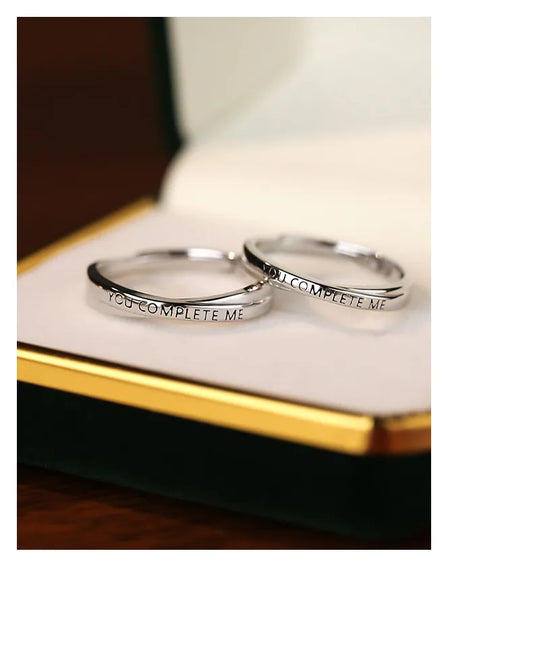 Lot de 2 Anneaux Réglable pour Adultes - Bagues - You Complete Me - Couple Amoureux Amitié Argent Sterling 999