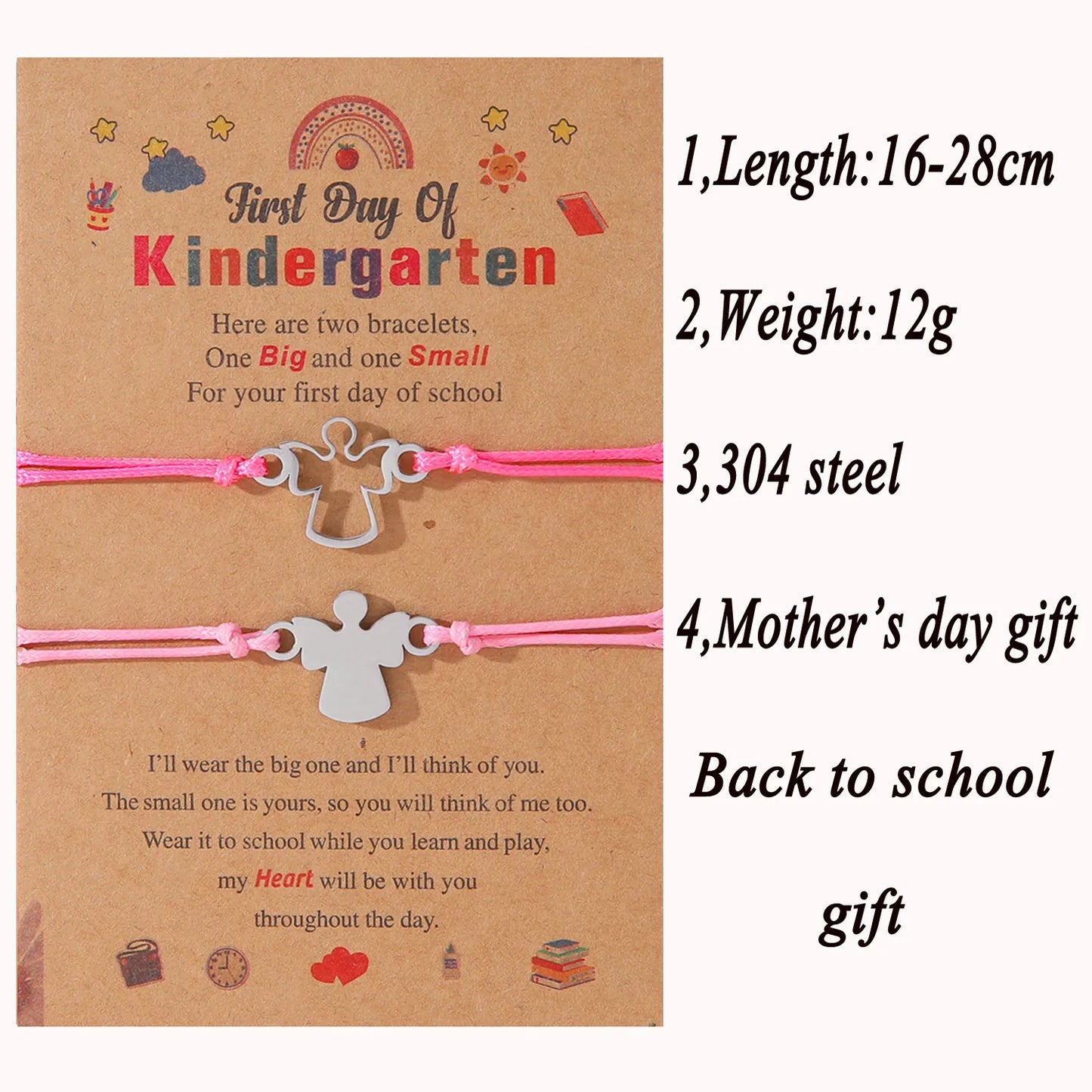 Lot de 2 Bracelets D'amitié Cordon Réglable avec Carte - Anges - Rentrée Classe Ecole - Maternelle - BFF - Famille